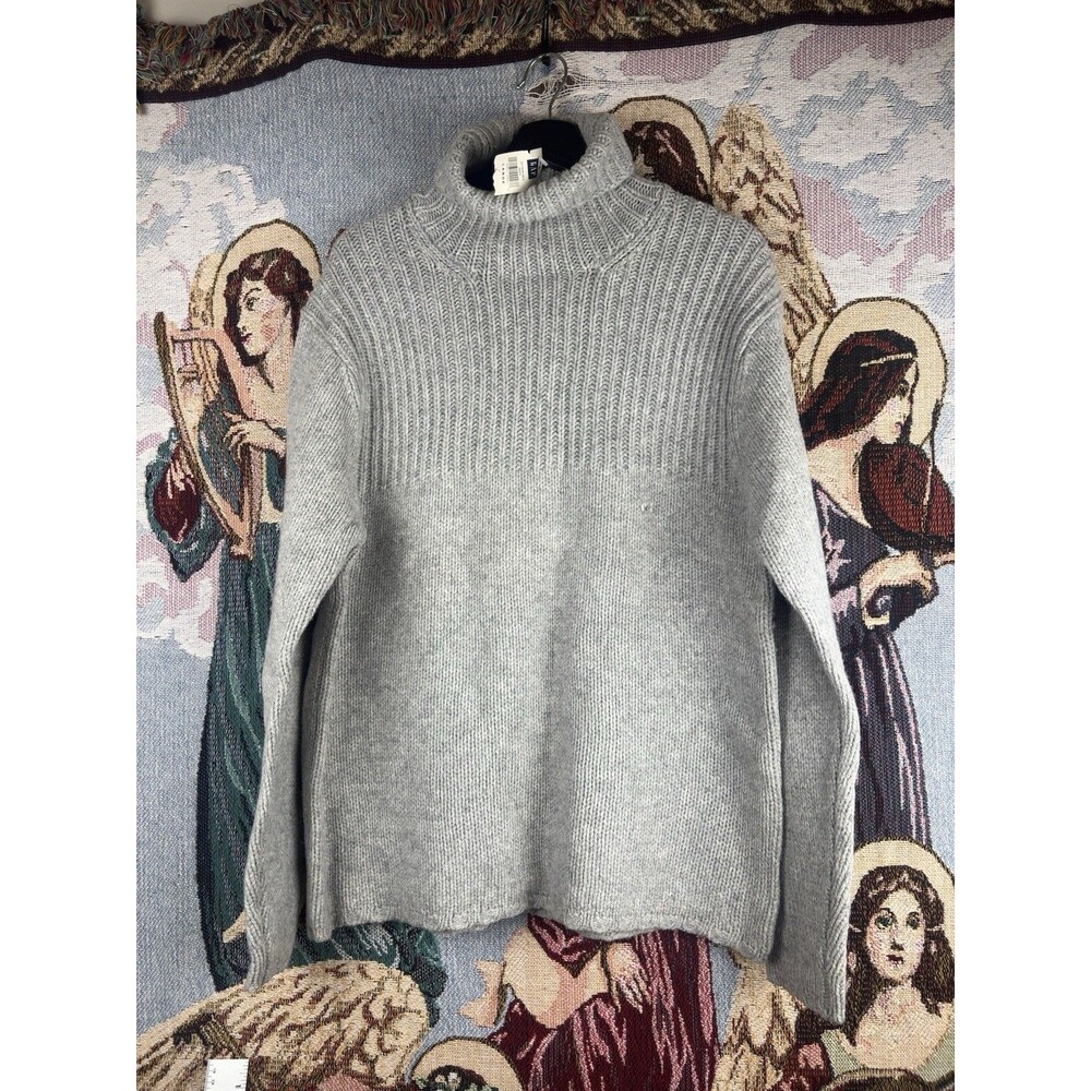 NEW Vintage GAP Lambswool Sweater Mens Large Gray Turtleneck Ribbed Wool Y2K TAG
